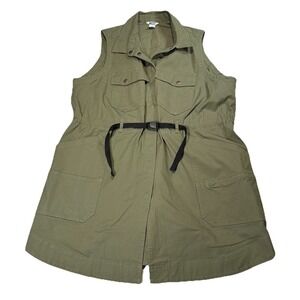 Duluth Trading Women Plus 1X Rootstock Gardening Tunic Vest Olive Green Utility